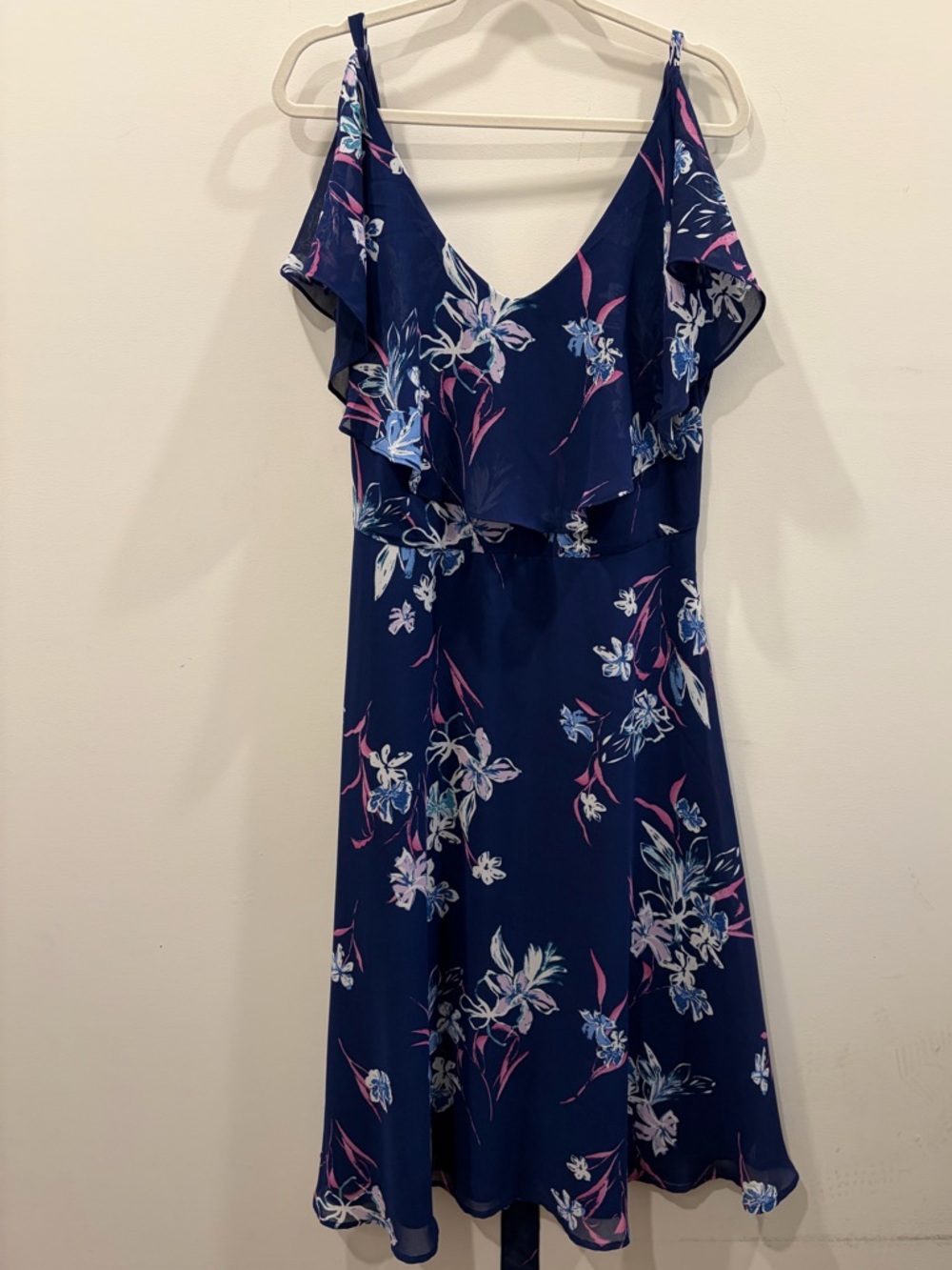 Lane Bryant‎ 14 plus size Navy Floral Ruffle Cold-Shoulder Midi Dress wedding